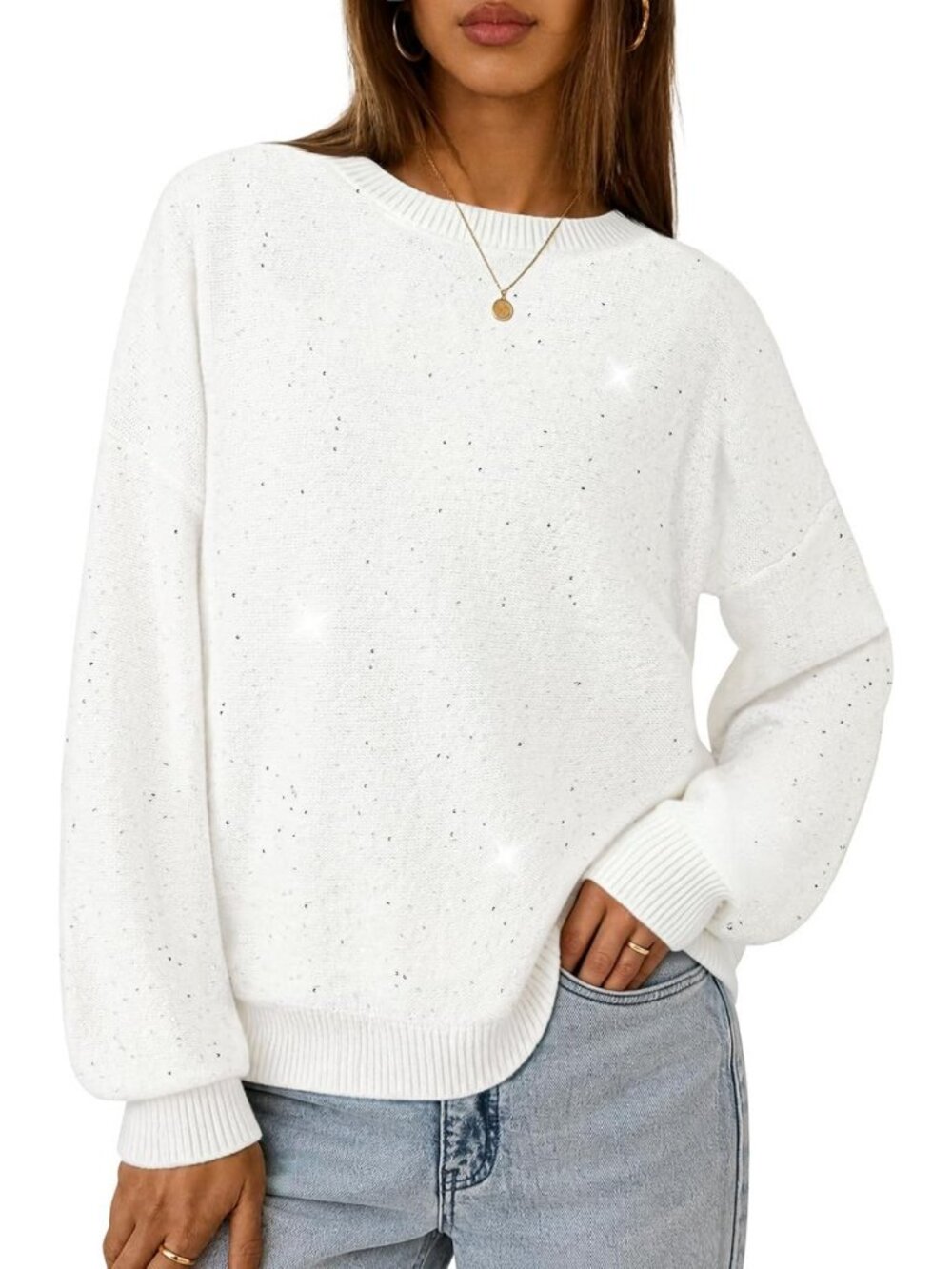 Trendy Women's Fall Sequin Long Sleeve Pullover Sweater - Chic & Stylish Top